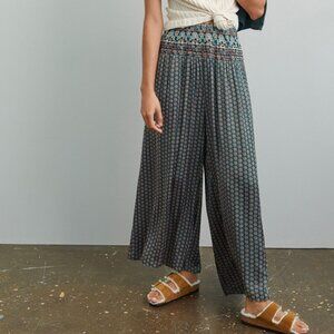 Anthropologie Patterned Wide-Leg Pants - Blue and Black